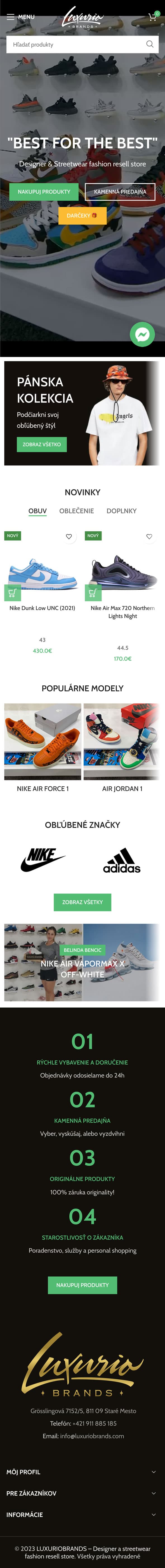 Pôvodný mobilný návrh e-shopu Luxuriobrands.com