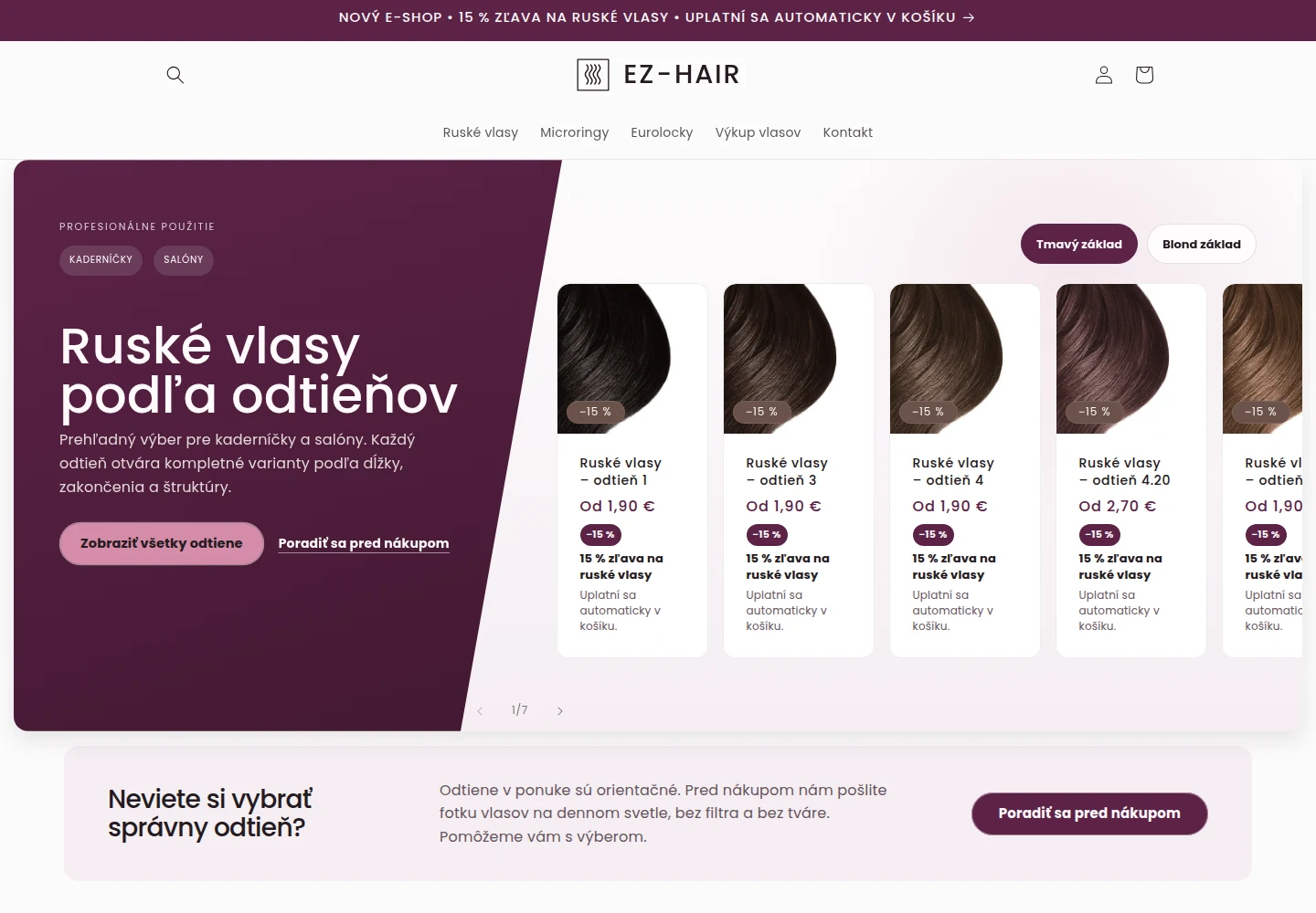 E-shop EZ Hair s výberom ruských vlasov podľa odtieňov