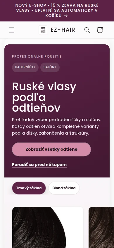 EZ Hair: mobilný náhľad webu