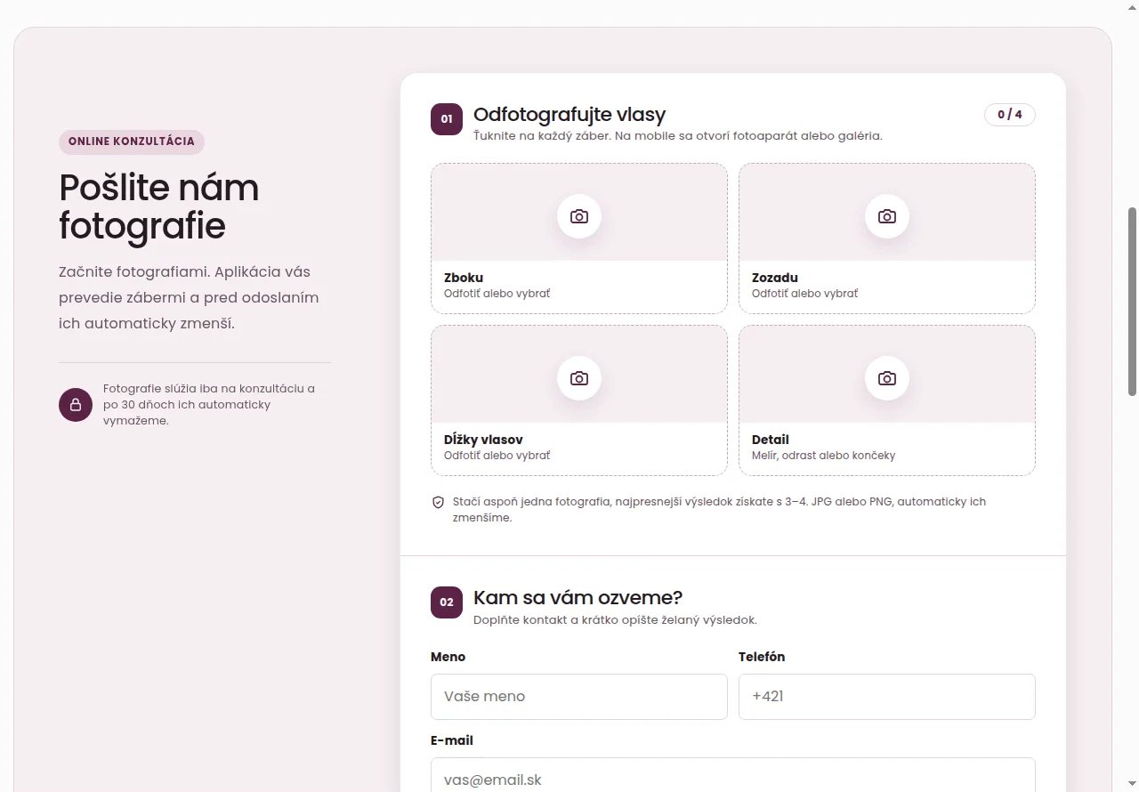 Originálny fotografický konzultačný formulár EZ Hair s prázdnymi vstupmi