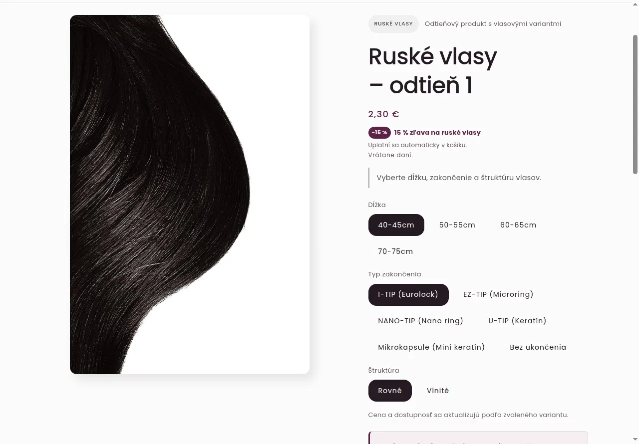 Skutočný detail EZ Hair s voľbami variantov vlasov