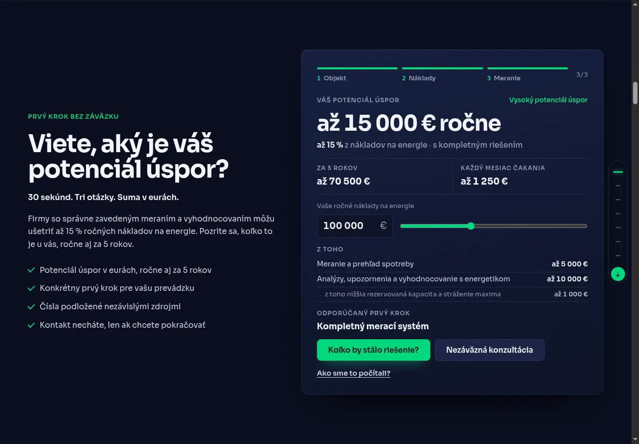 Skutočný výsledok kvízu Nidex pre ilustračné vstupy s rozkladom potenciálu úspor