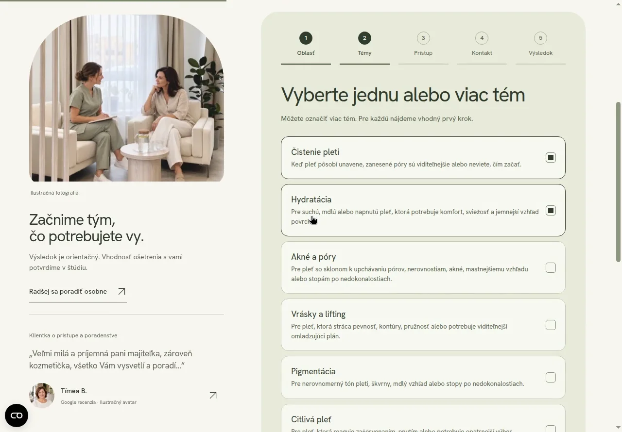 Skutočný kvíz Skinlab na kroku s výberom tém