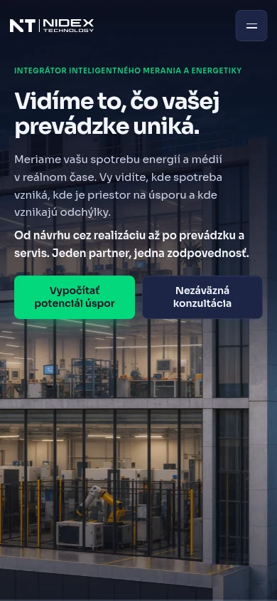 Nidex Technology: mobilný náhľad webu