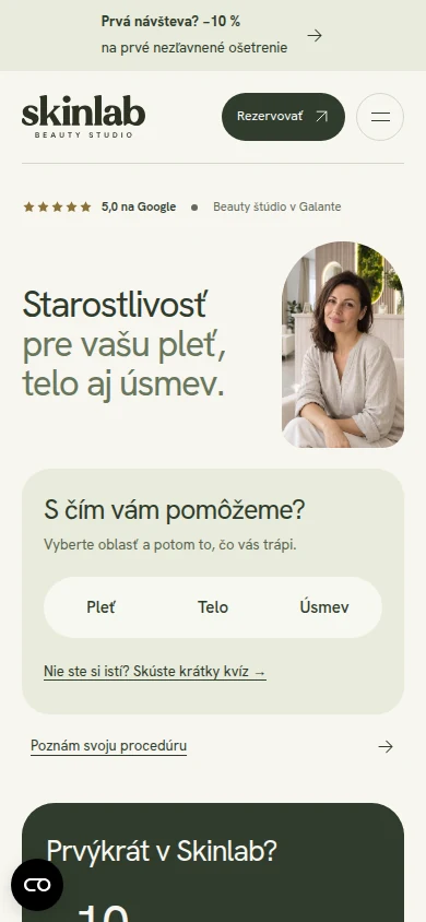 Skinlab: mobilný náhľad webu